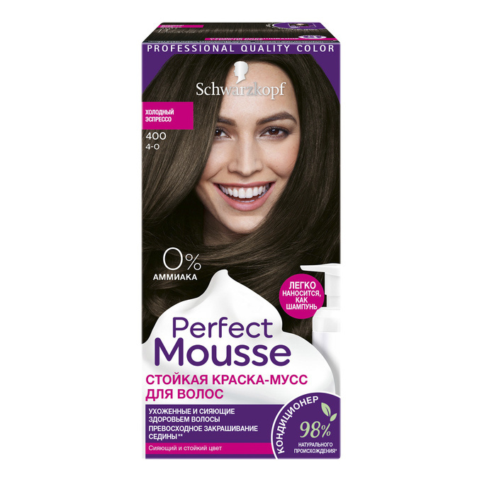 Краска-мусс для волос Perfect Mousse тон 400 холодный эспрессо 92,5 мл ...