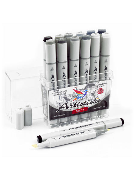 Набор профессиональных маркеров для скетчинга Artisticks Style Grey,12 ...
