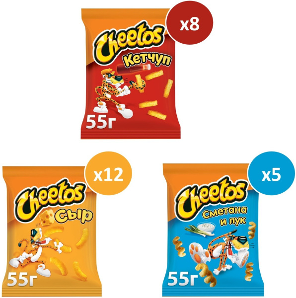 Чипсы Cheetos Микс вкусов, 25 шт по 55 г - купить с доставкой по ...