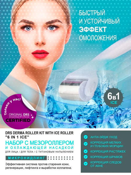 Derma Roller System мезороллер DRS6/1 набор 6 в 1 с охлаждающей ...