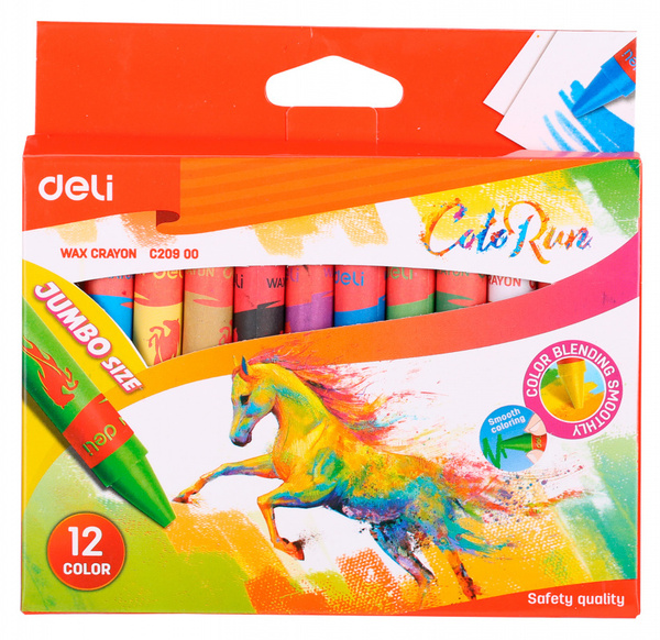 Восковые мелки 12 цветов, Deli Colorun утолщенные, для школы и дома ...
