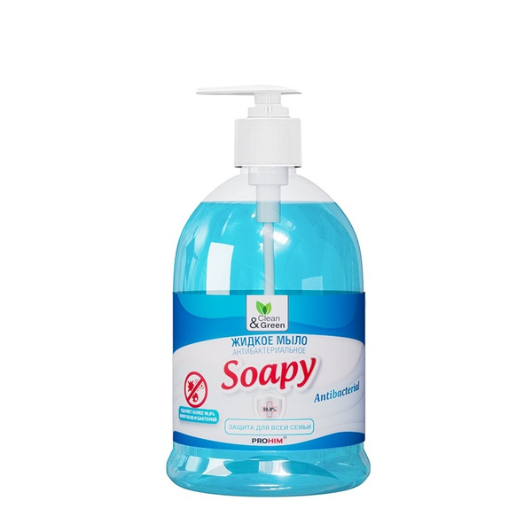 Жидкое мыло "Soapy" антибактериальное с дозатором 500 мл. Clean&Green ...