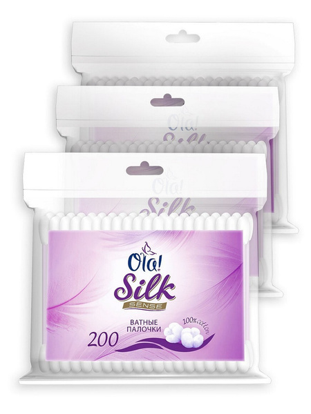 Ватные палочки Ola! Silk Sense в полиэтиленовой упаковке, 200шт, 3 ...