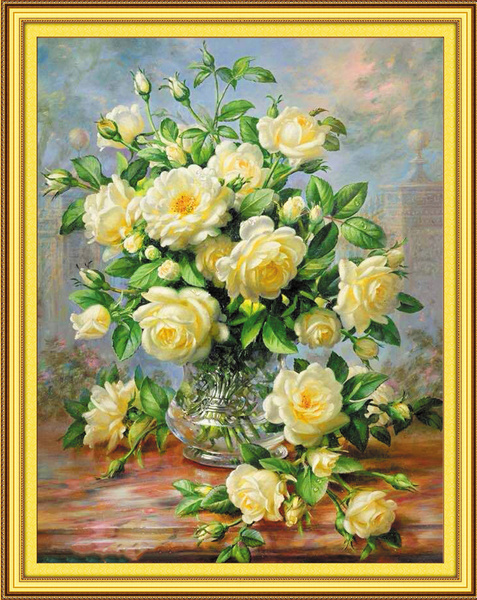 HWA2878 Алмазная мозаика 40*50 на подрамнике Белые розы - купить с ...