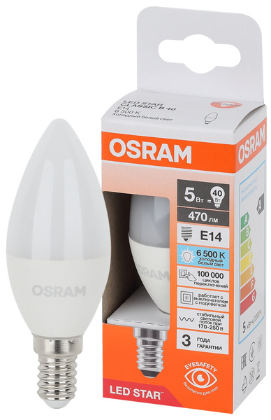 Светодиодная Лампочка OSRAM E14 Свеча 470 Лм 4000 К - купить в интернет ...