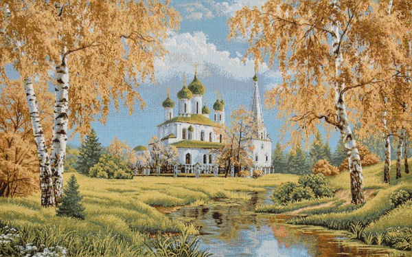 Картина Гобелен Лен 100% без рамы Храм у воды 108Х70 Сонька-Дремка ...