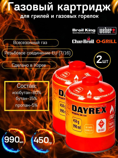 DAYREX DR 104 / 2 шт / Газовый картридж для плит / газ для горелки и ...
