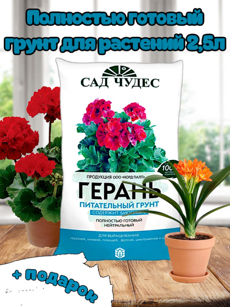 Грунт для комнатных цветов. для рассады, для герани. Сад Чудес 2,5 л ...