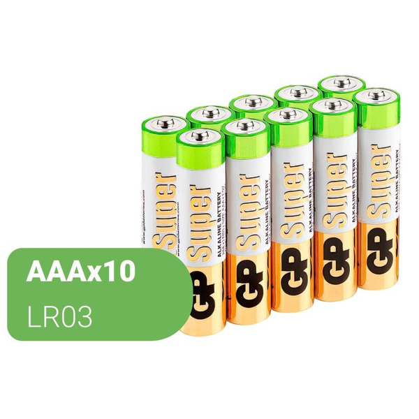 GP, Батарейка, Super, AAA/LR03/24A, алкалиновая, 10 штук в наборе ...