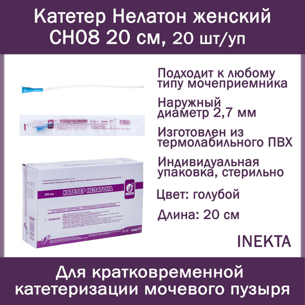 Набор урологических женских Катетеров Нелатона INEKTA CH08 20 см, 20 шт ...