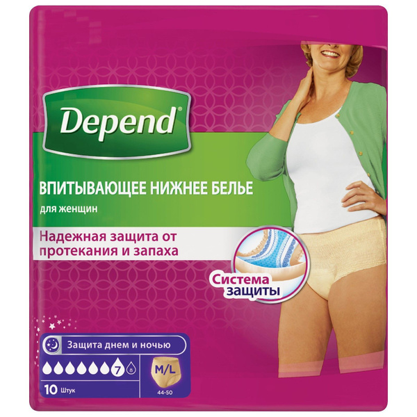 Depend Урологические трусы Впитывающие для женщин M/L, 10 шт - купить с ...