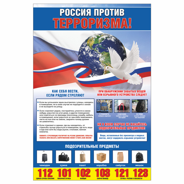 Плакат, обучающий на стену, Дом Стендов, Россия против терроризма, 40см ...