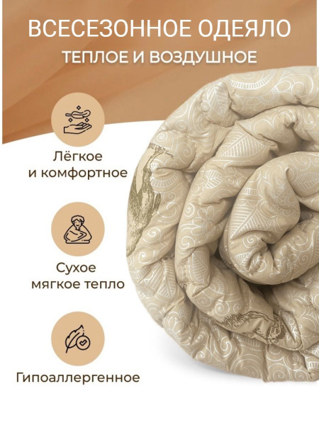 Одеяло Верблюжья шерсть, 140x205, Всесезонное, с наполнителем Верблюжья ...