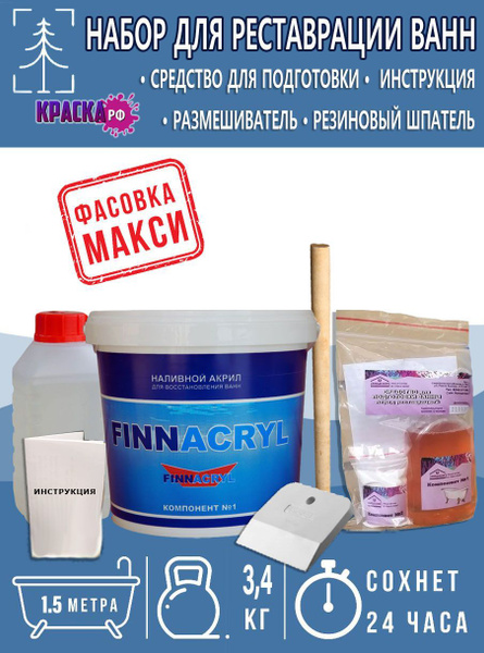 Жидкий акрил для ванн FINNACRYL Макси Гладкая, Эпоксидная, Глянцевое ...