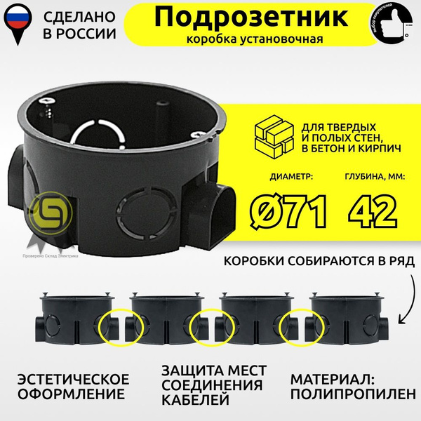 Коробка монтажная для установки в бетон, подрозетник блочный (комплект ...