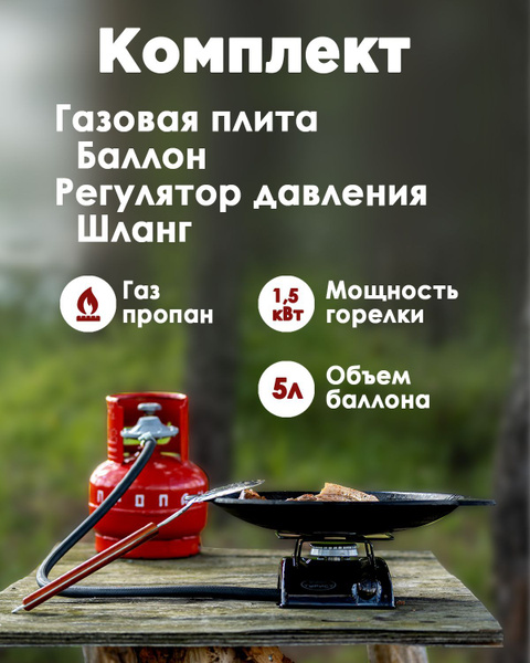 Газовая плитка с баллоном 5 л. Турист + редуктор, шланг, газовый ...