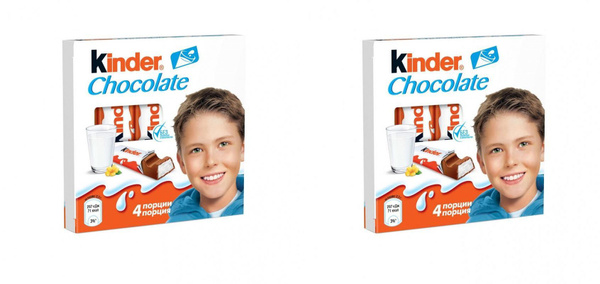 Kinder Шоколад молочный, Киндер, 4 порции, 50 г, 2 шт - купить с ...