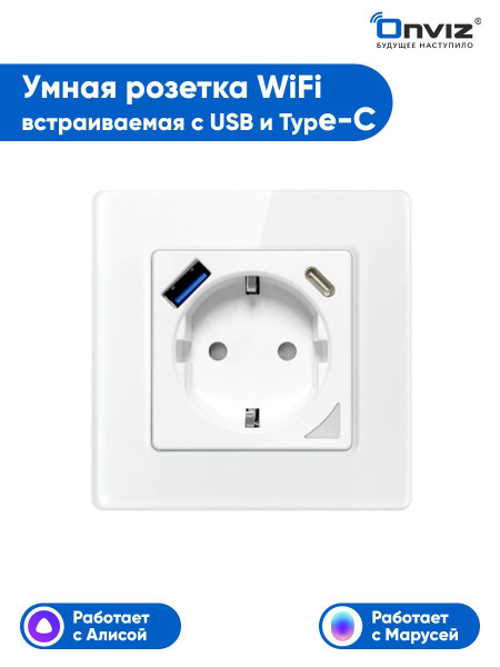 Умная WiFi розетка встраиваемая, розетка с USB и Type-C, работает с ...