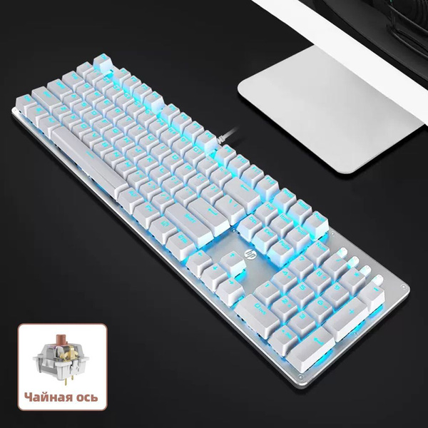Механическая клавиатура HP Клавиатура GK100,Белая, зеленая ось, ледяной ...