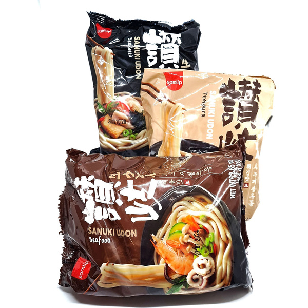 Samlip Sanuki Udon 3 вида Tempura Seawees Seafood удон толстая