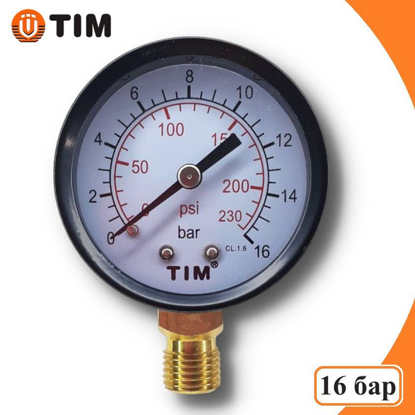 Манометр радиальный 16 бар, подключение 1/4" TIM арт. Y-50-16 - купить ...