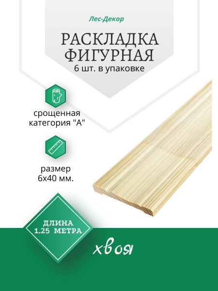 Раскладка деревянная фигурная. 6х40х1250 мм. Срощенная. Сосна - купить ...