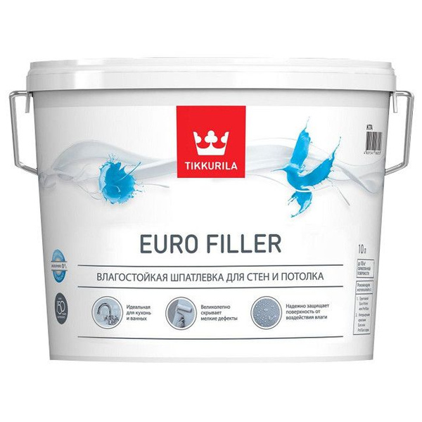 шпатлевка готовая TIKKURILA Euro Filler влагостойкая 10л, арт.700012221 ...