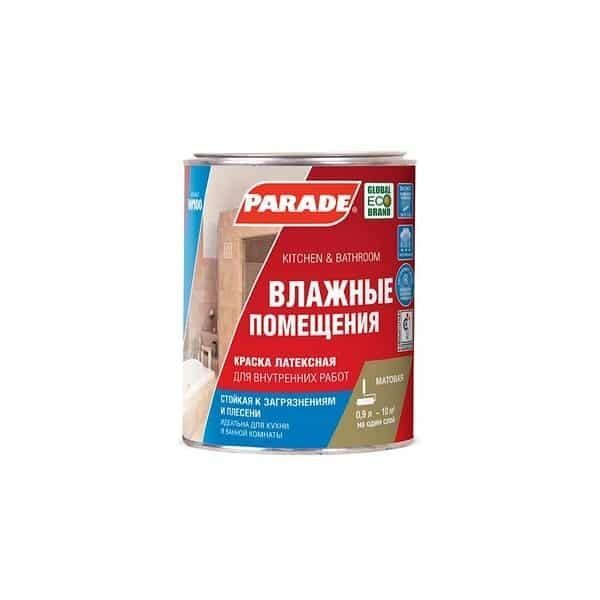 Краска Parade W100 Влажные помещения база А 0.9 л Гладкая, Сополимерная ...