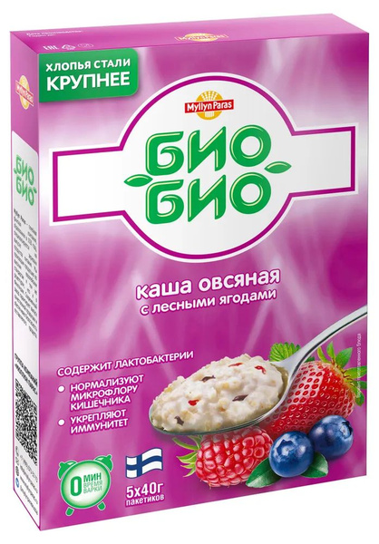 Каша овсяная "Био-Био" 4 шт по 200 г с лесными ягодами Myllyn Paras ...