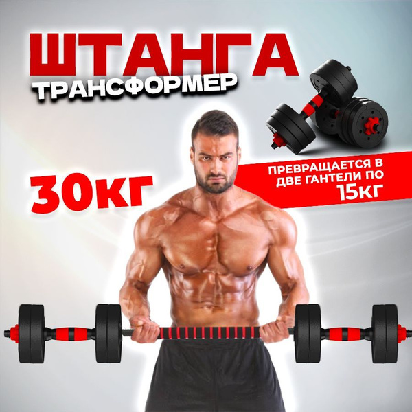 Штанга - трансформер 30 кг разборная спортивная для фитнеса ( 2 гантели ...