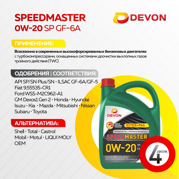 Масло моторное Devon 0W-20 Синтетическое - купить в интернет-магазине ...