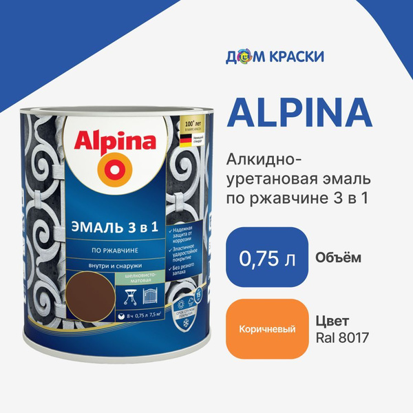 Эмаль Alpina SVT по ржавчине 3 в 1 Гладкая, Уретано-алкидная ...