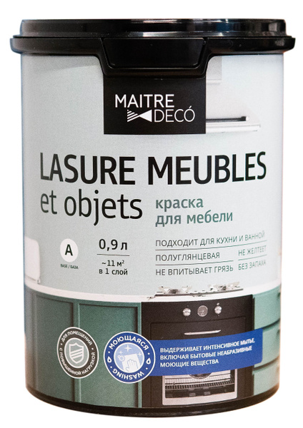 Краска для мебели Maitre Deco Lasure 0.9 л цвет белый, Матовое покрытие ...