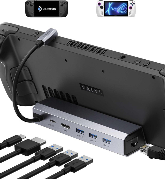 Док-станция JSAUX 6-в-1 для Steam Deck OLED, HDMI 4K @ 60 Гц, Ethernet ...