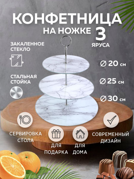 Конфетница LORAINE стеклянная трехъярусная - купить с доставкой по ...