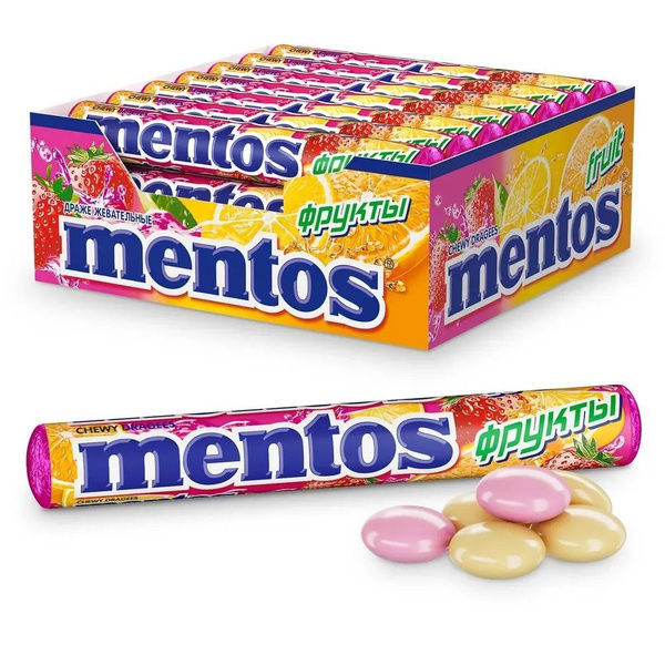 Жевательные драже Mentos Фрукты (Ментос), 24 шт по 37.5г - купить с ...