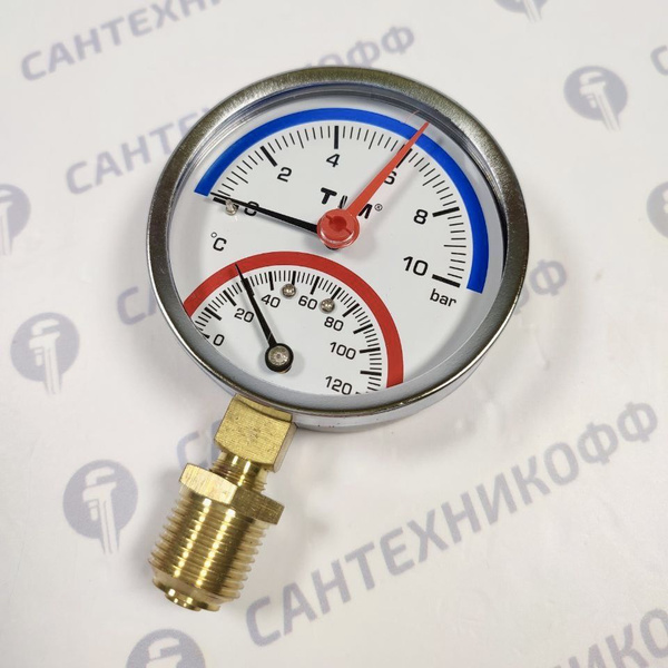 Термоманометр TIM радиальное подключение, 1/2"Н, 80 мм., 10 бар ...