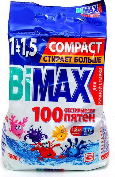 BiMAX Стиральный порошок 100 пятен, 1800 гр - купить с доставкой по ...