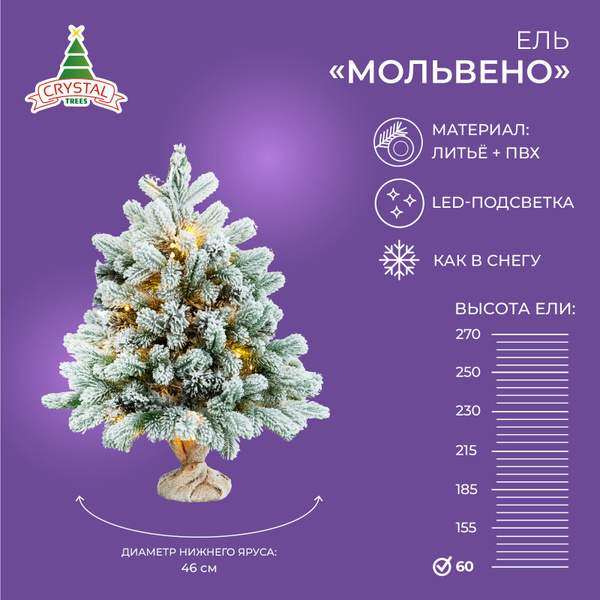 Искуственная Елка искусственная Настольная Crystal Trees МОЛЬВЕНО в снегу с вплетенной гирляндой
