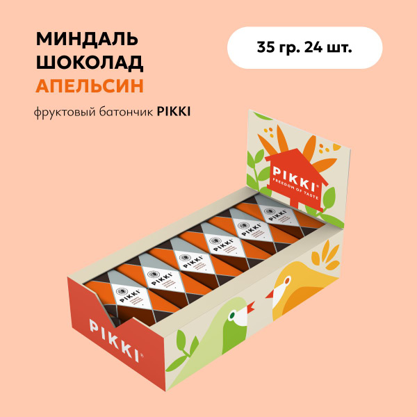 Батончик орехово - фруктовый PIKKI Миндаль-Шоколад-Апельсин 24 шт. по ...