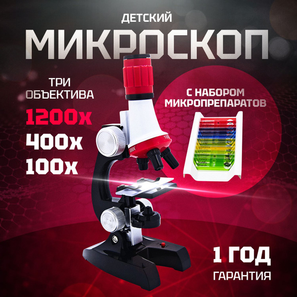 Детский микроскоп с набором микропрепаратов, 100x-1200x - купить с ...