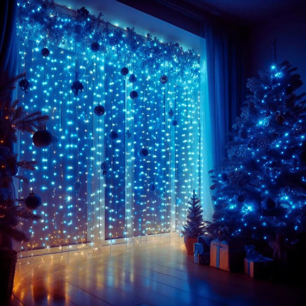 Гирлянда штора 1,5 х 1,5 синий свет, 160 Led / гирлянда светодиодная ...