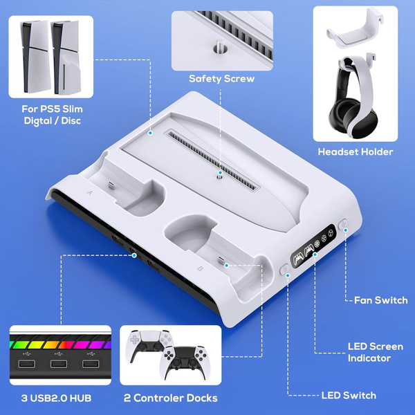 Подставка для PS5 Slim, с атмосферной подсветкой RBG, с фиксированным ...
