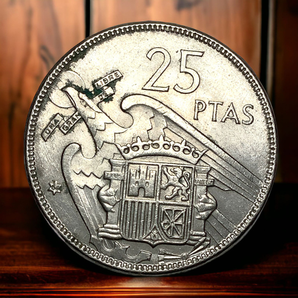 Монета Испания 25 птас 1957 года. Франсиско Франко. Люксовое состояние ...