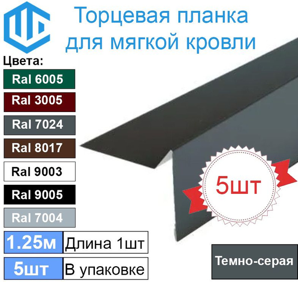 Торцевая - ветровая планка для мягкой кровли Ral 7024 ( Темно серый ...