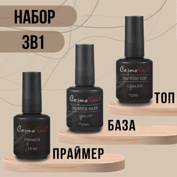CosmoNail Набор для маникюра, праймер база и топ без липкого слоя для ...