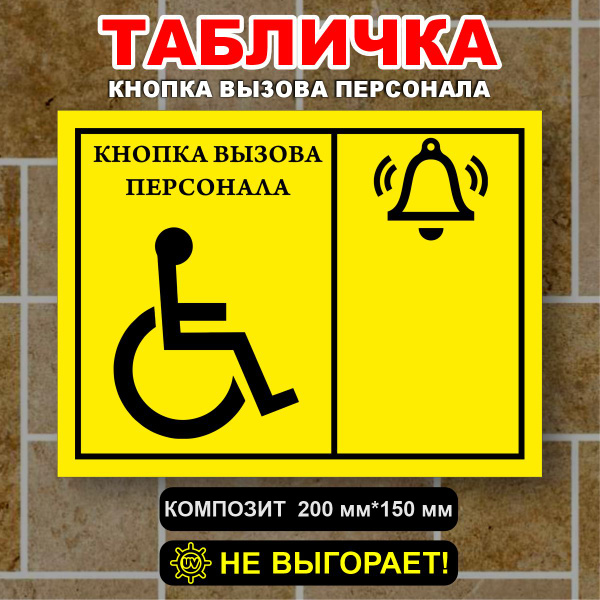 Табличка Кнопка вызова персонала, Доступная среда, 20 см, 0.4 см ...