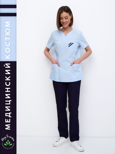 Медицинский костюм женский/Медэлита/Ткань ТиСи/Цвет голубой с темно ...