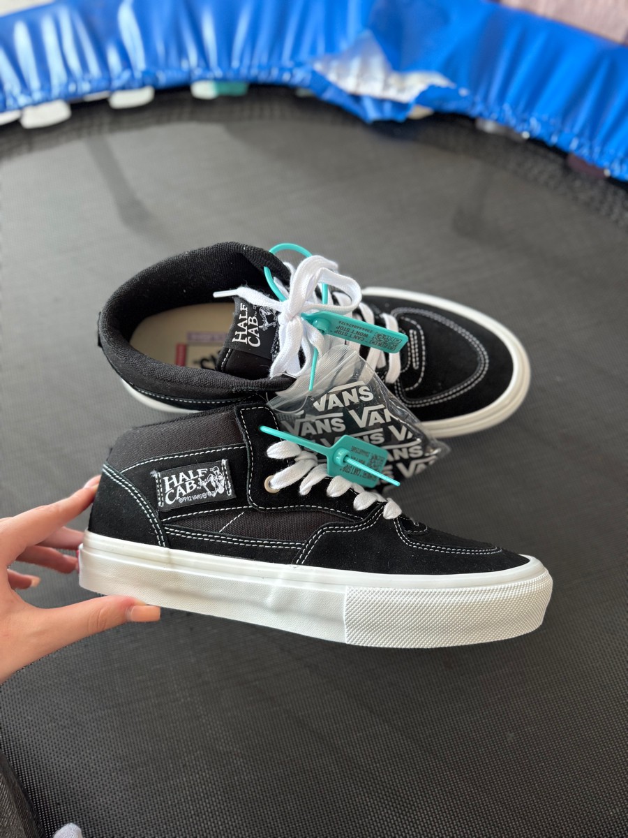 custom review-Vans Half Cab Pro Skate Износостойкий и Легкий MID Топ Кроссовки для скейтбординга Унисекс Черный Белый