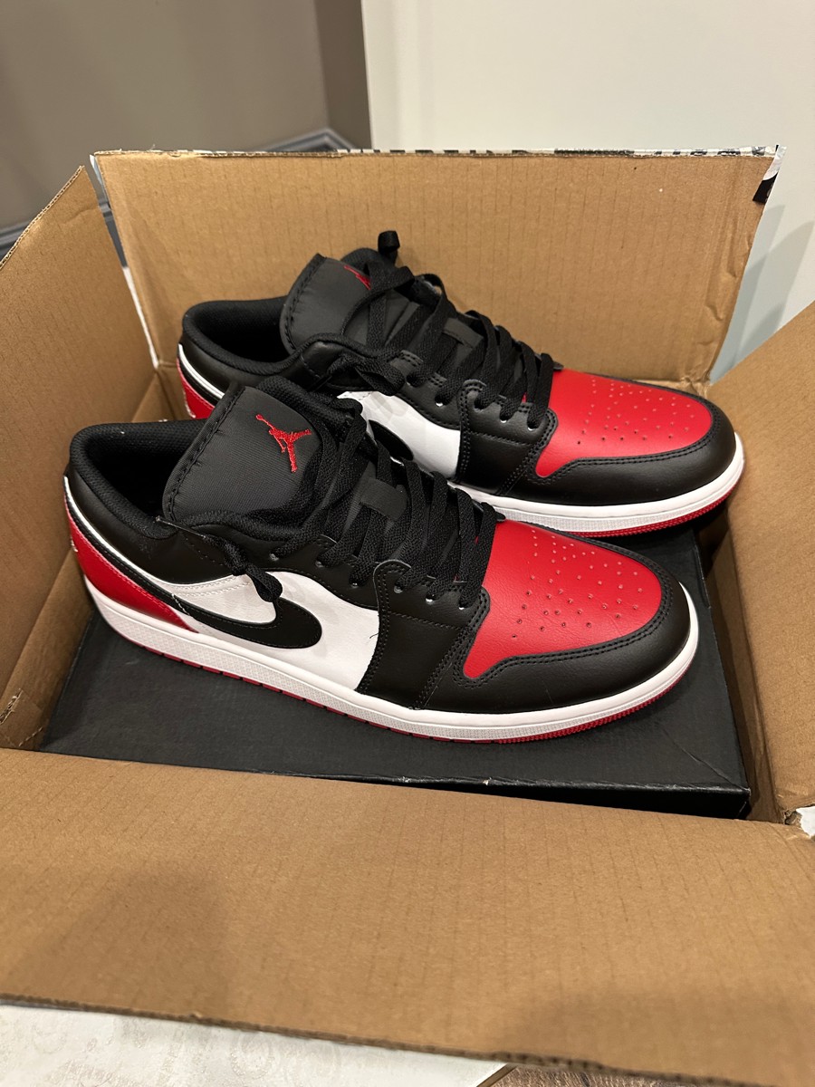 custom review-Jordan Air Jordan 1 Low 'Bred Toe' Устойчивый к истиранию Низкий Топ Винтажные Баскетбольные Кроссовки Мужские Bred Toe